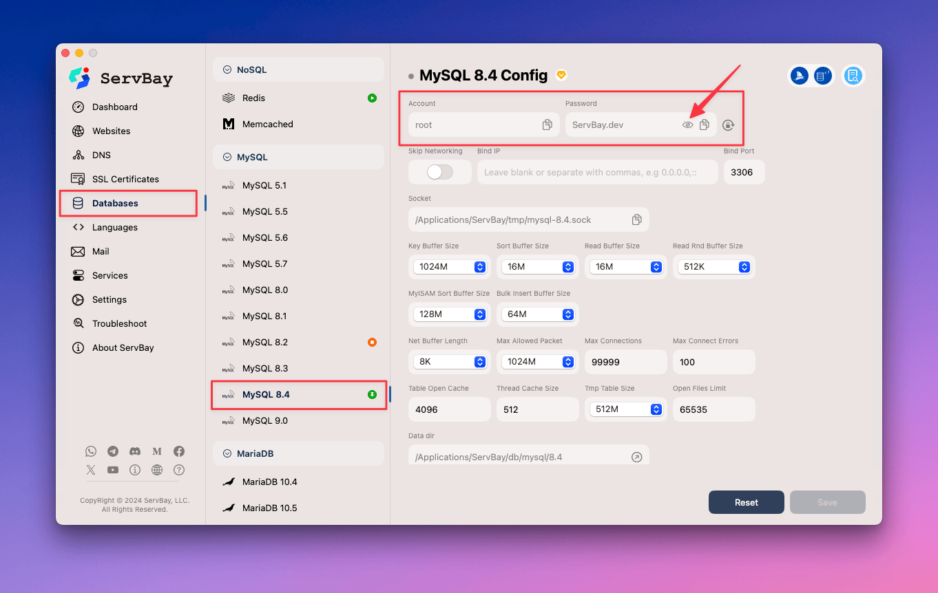 データベースのrootアカウントとパスワードの確認方法