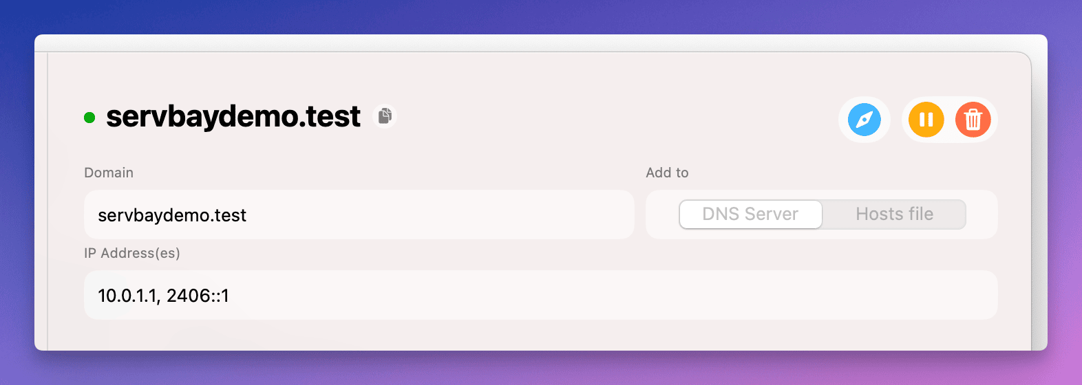 ServBay administrar registros DNS locales - Modificar