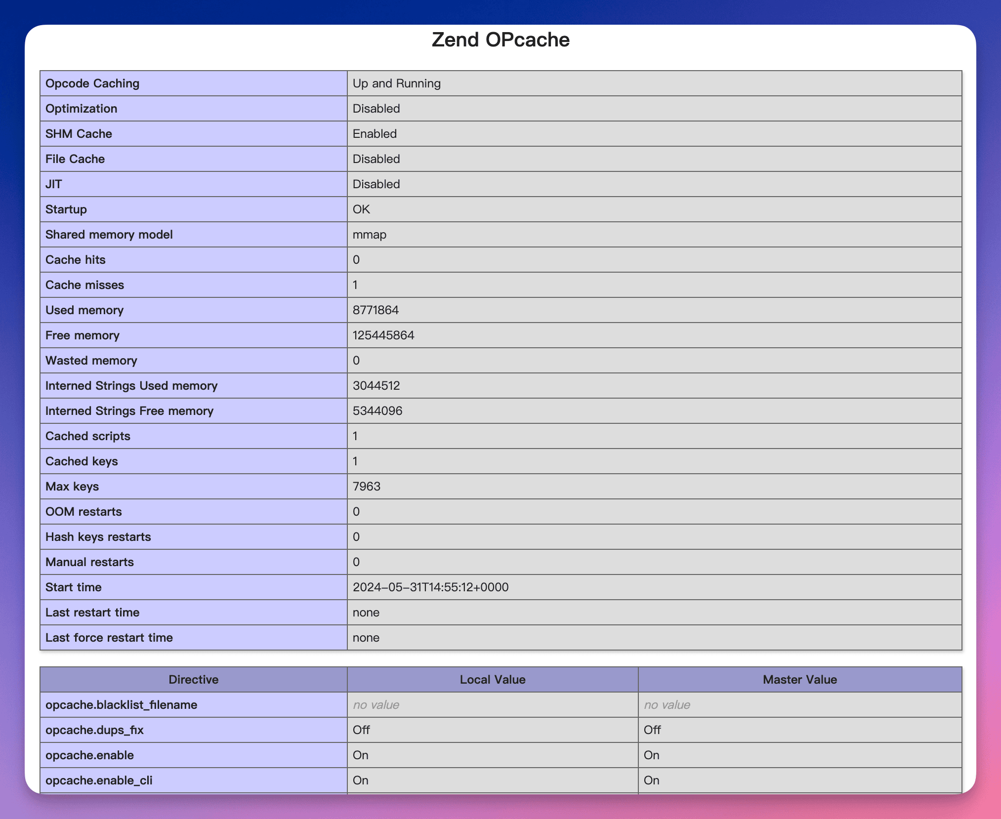 Visualizzazione delle informazioni Zend Opcache nella pagina PHPInfo di ServBay